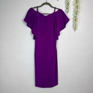 RALPH LAUREN PURPLE LABEL 100% silk cocktail dress off shoulder draped panel